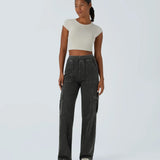 Ella | Pantalon cargo élastique taille haute