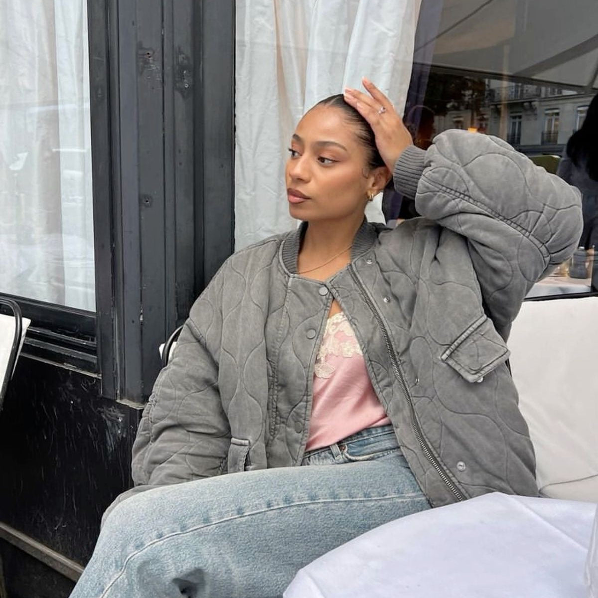 Veste Bombers Surdimensionnée Matelassée avec Détails de Poche