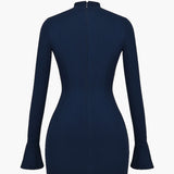 Robe Mini Bodycon à Manches Longues Navy avec Détail de Taille Peplum
