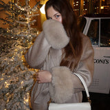 Manteau en Laine Mélangée Ceinturé avec Manches en Fausse Fourrure