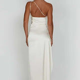 Robe Maxi en Satin à Une Épaule avec Fente Haute