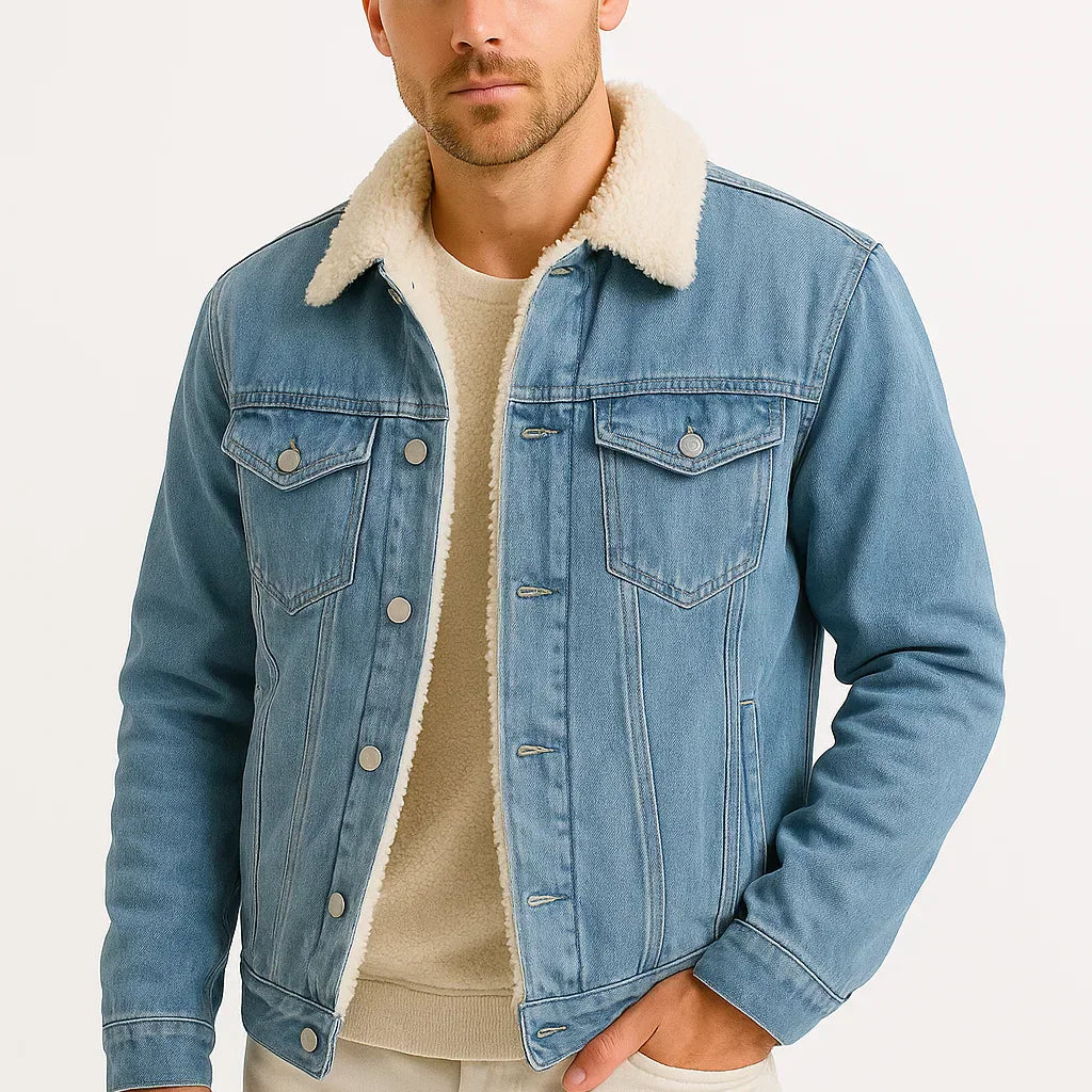 Veste en Fleece pour Hommes en Denim Épaissie pour l'Hiver, Coupe Ample