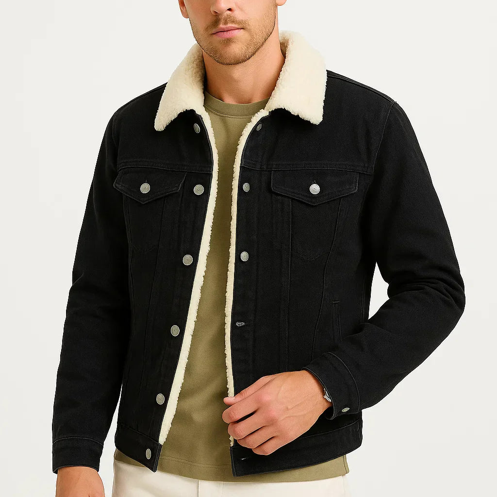 Veste en Fleece pour Hommes en Denim Épaissie pour l'Hiver, Coupe Ample